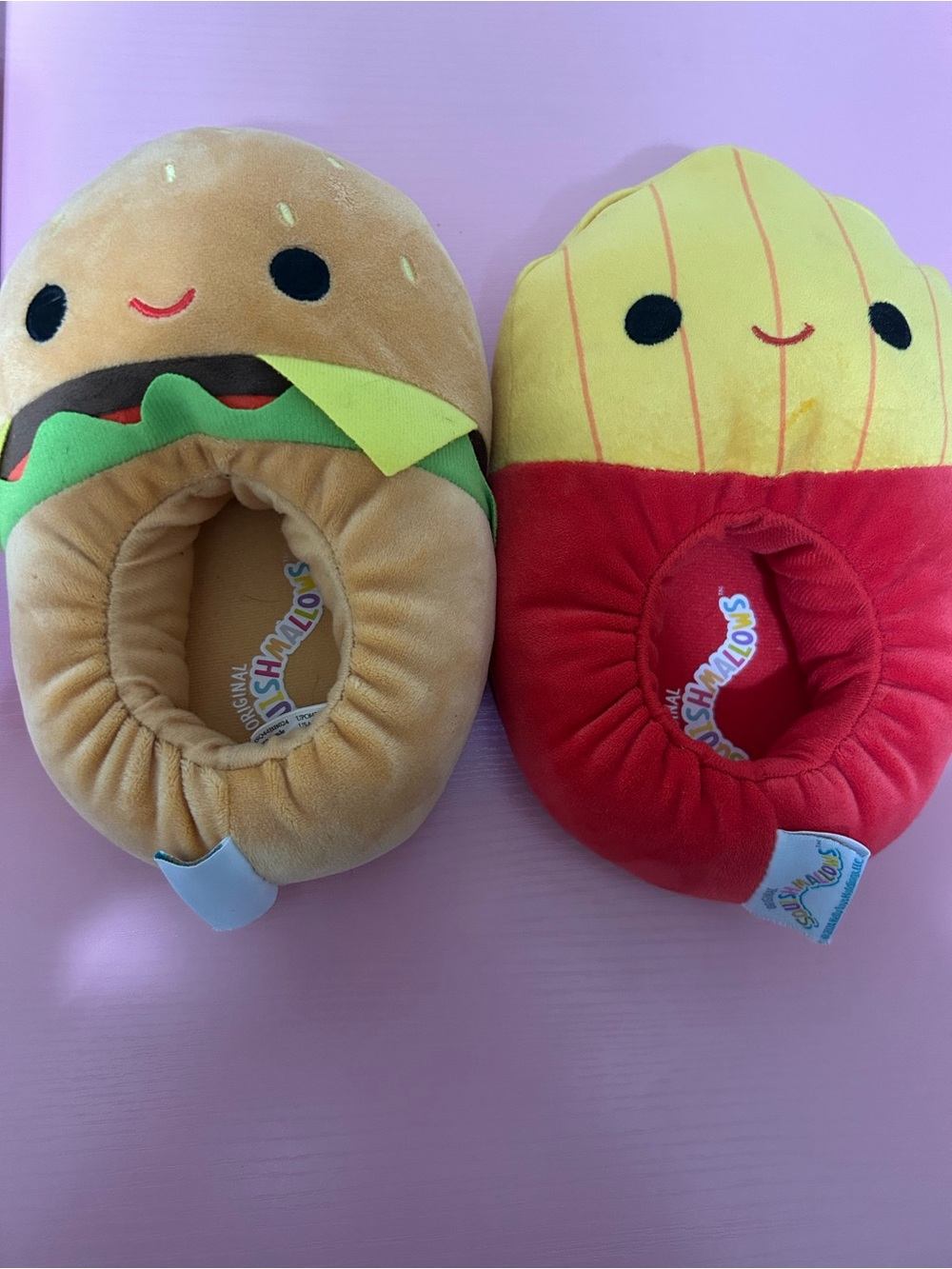 Squishmallows Plush Burger & Fries Kids Slippers - Brown, Yellow, Red, Green